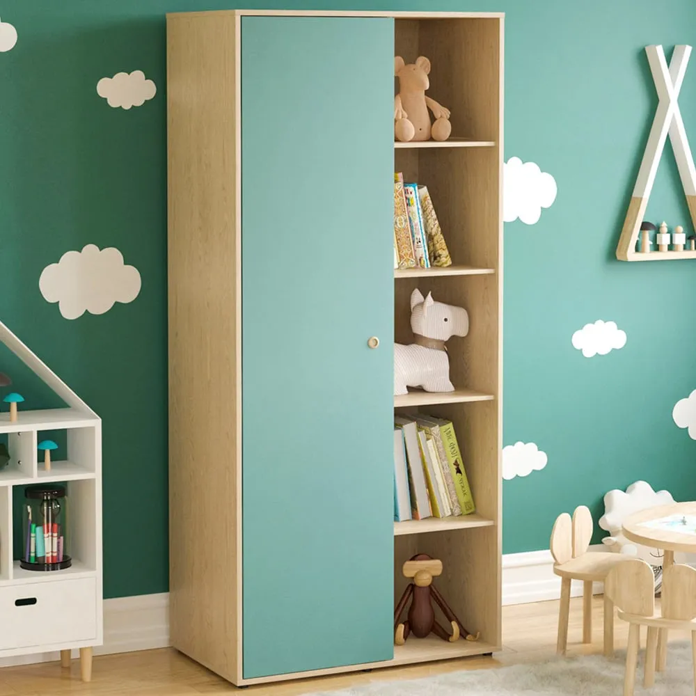 Neptune Single Door Wardrobe - Blue, Oak image
