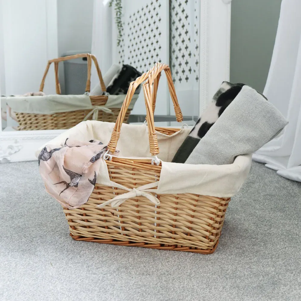 20L Rectangular Willow Shopping Basket with Handles - Brown