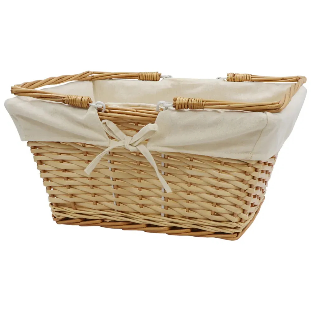 20L Rectangular Willow Shopping Basket with Handles - Brown