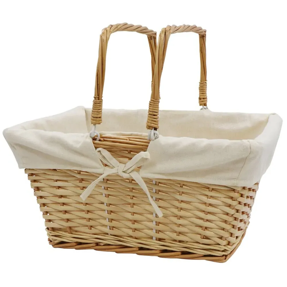 20L Rectangular Willow Shopping Basket with Handles - Brown image
