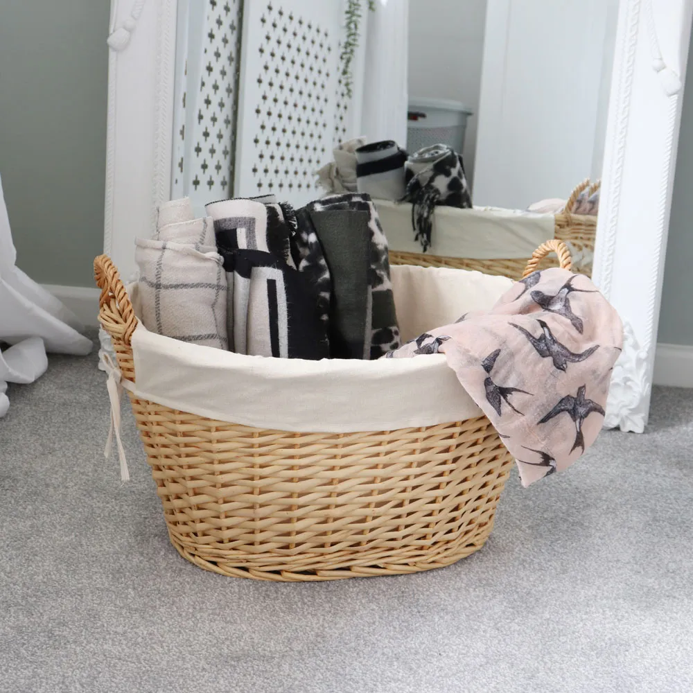 Acacia Honey Oval Storage Basket with Liner - Brown, Willow