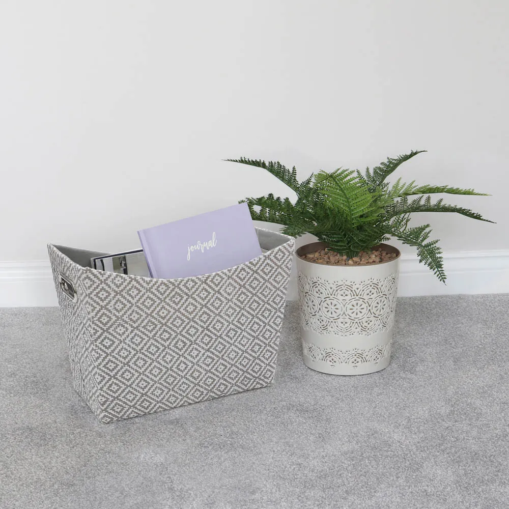 Argyle Magazine Holder with Handles - Grey, Paper