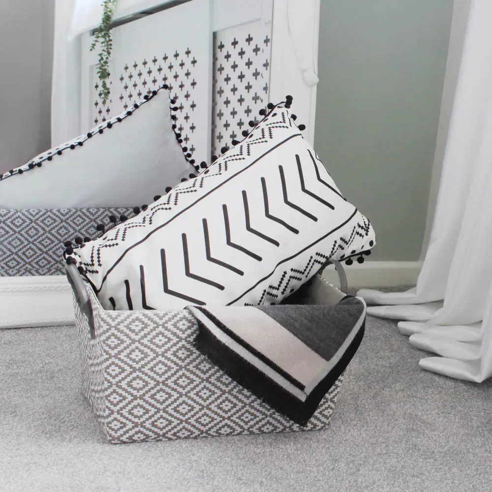 Argyle Rectangular Storage Basket with PU Handles - Grey