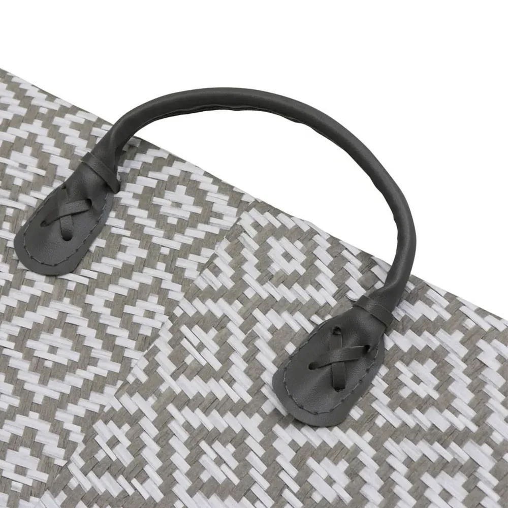 Argyle Rectangular Storage Basket with PU Handles - Grey