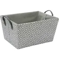 Argyle Rectangular Storage Basket with PU Handles - Grey
