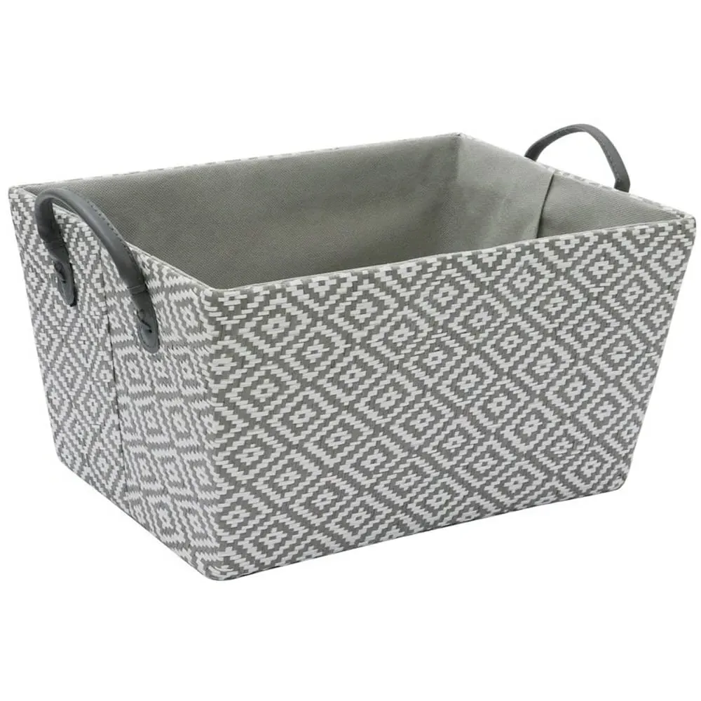 Argyle Rectangular Storage Basket with PU Handles - Grey