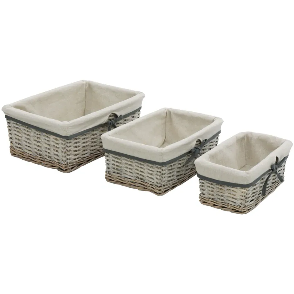 Arianna 3-Piece Rectangular Storage Basket Set - Grey, Willow