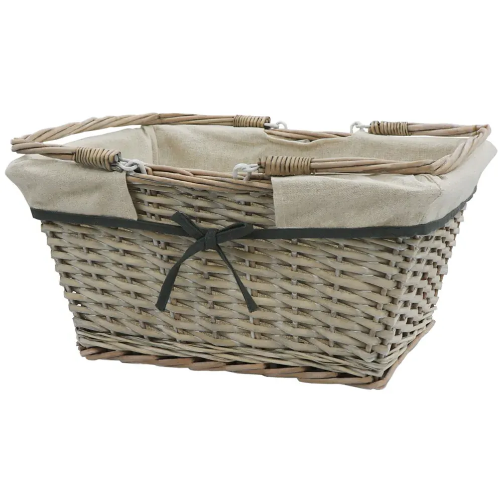 Arianna Rectangular Willow Shopping Basket - Grey