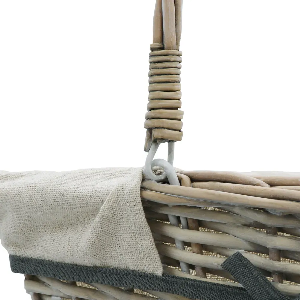 Arianna Rectangular Willow Shopping Basket - Grey