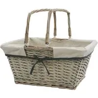 Arianna Rectangular Willow Shopping Basket - Grey