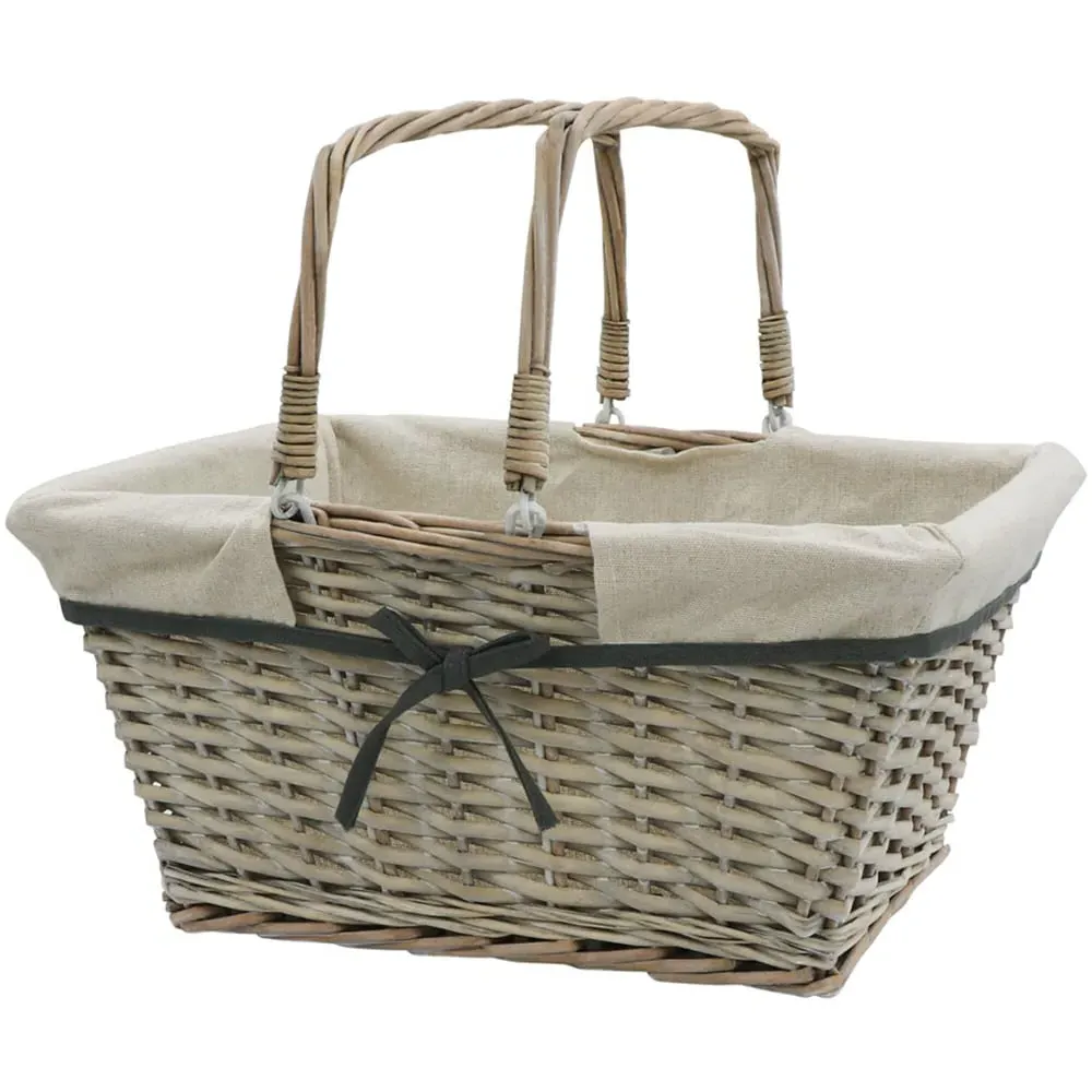 Arianna Rectangular Willow Shopping Basket - Grey image