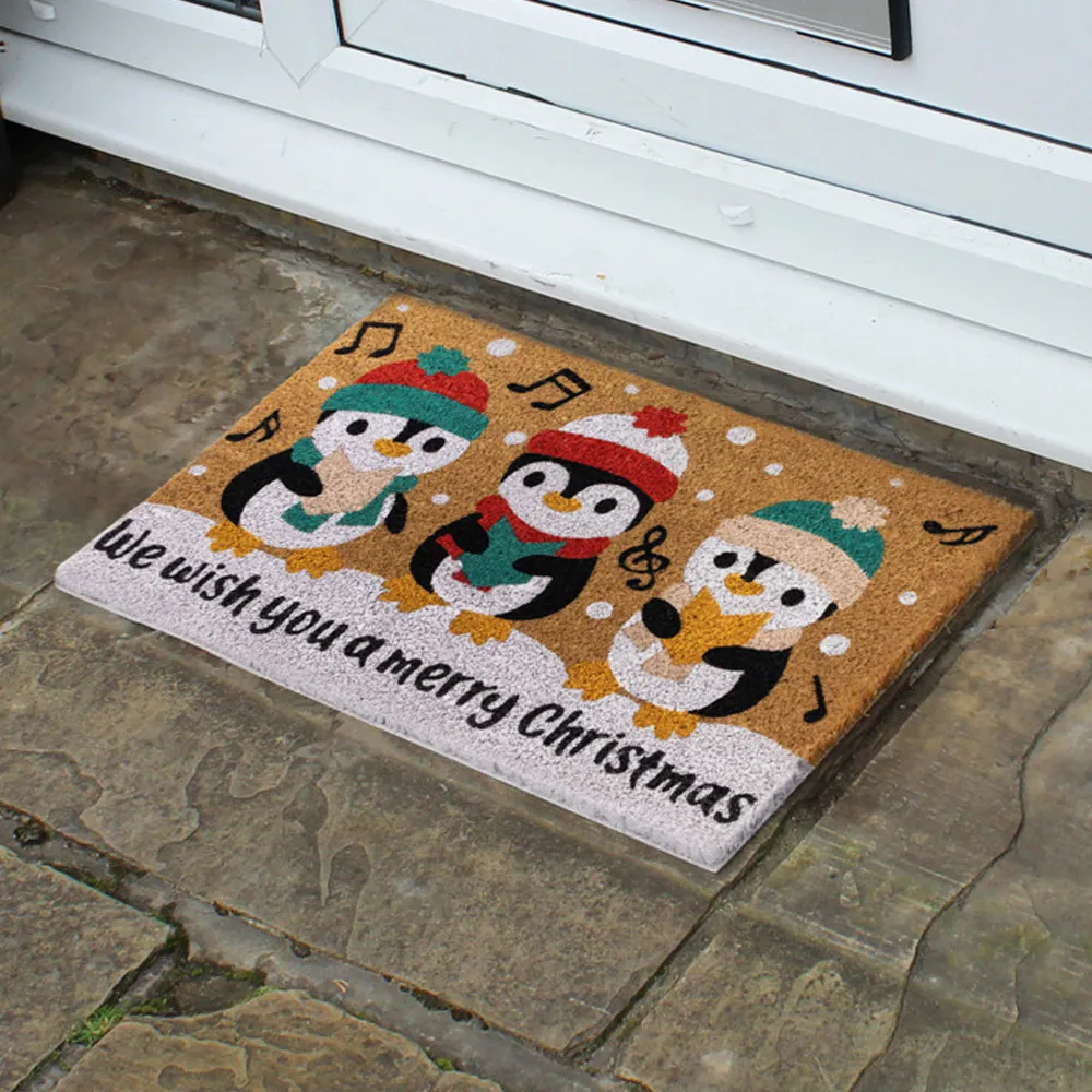 Christmas Penguin Latex Coir Door Mat - Multi