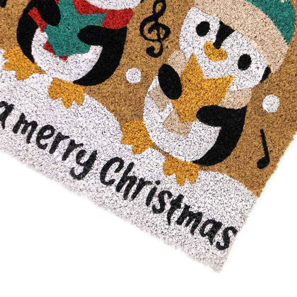 Christmas Penguin Latex Coir Door Mat - Multi
