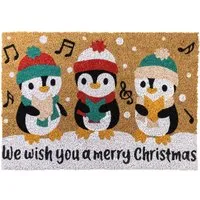 Christmas Penguin Latex Coir Door Mat - Multi