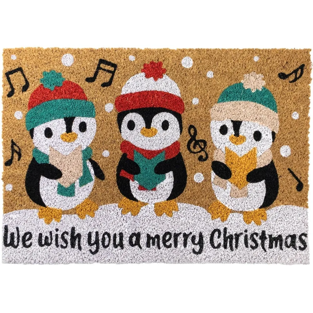 Christmas Penguin Latex Coir Door Mat - Multi