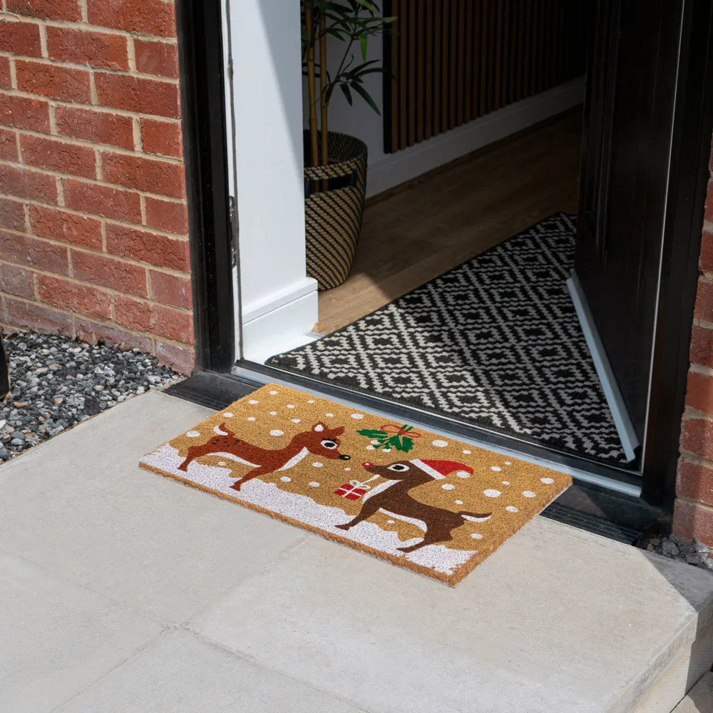 Christmas Reindeer Latex Coir Door Mat - Multi