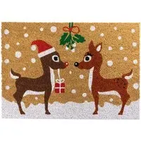Christmas Reindeer Latex Coir Door Mat - Multi