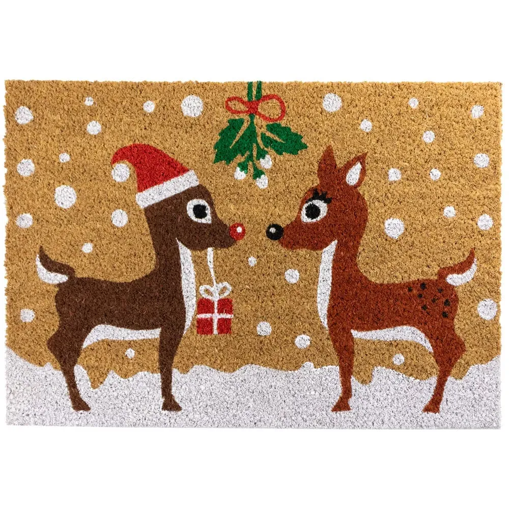 Christmas Reindeer Latex Coir Door Mat - Multi
