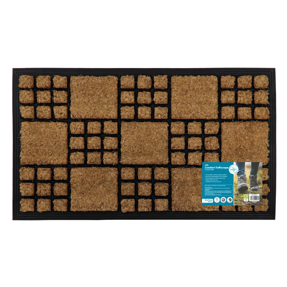 Comfort Chequered Tuffscrape Door Mat - Brown, Coir
