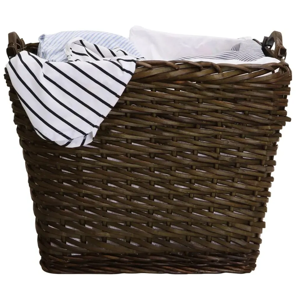 Dark Willow Log Basket with Metal Handles - Brown