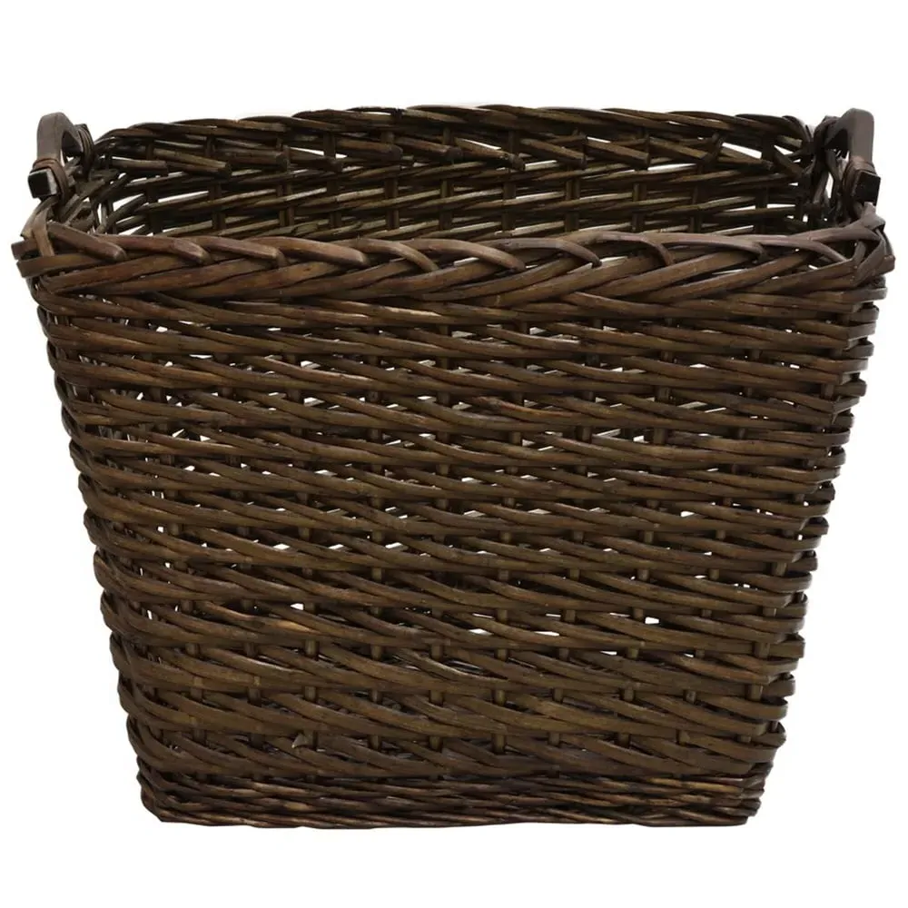 Dark Willow Log Basket with Metal Handles - Brown