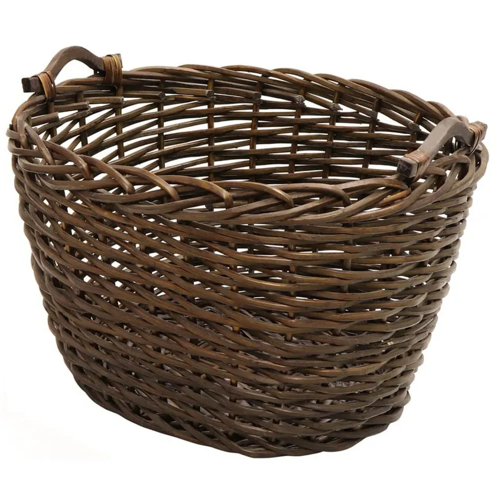 Dark Willow Log Basket with Metal Handles - Brown