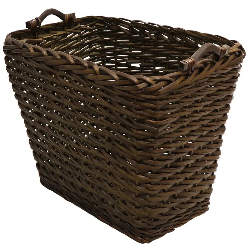 Dark Willow Log Basket with Metal Handles - Brown image