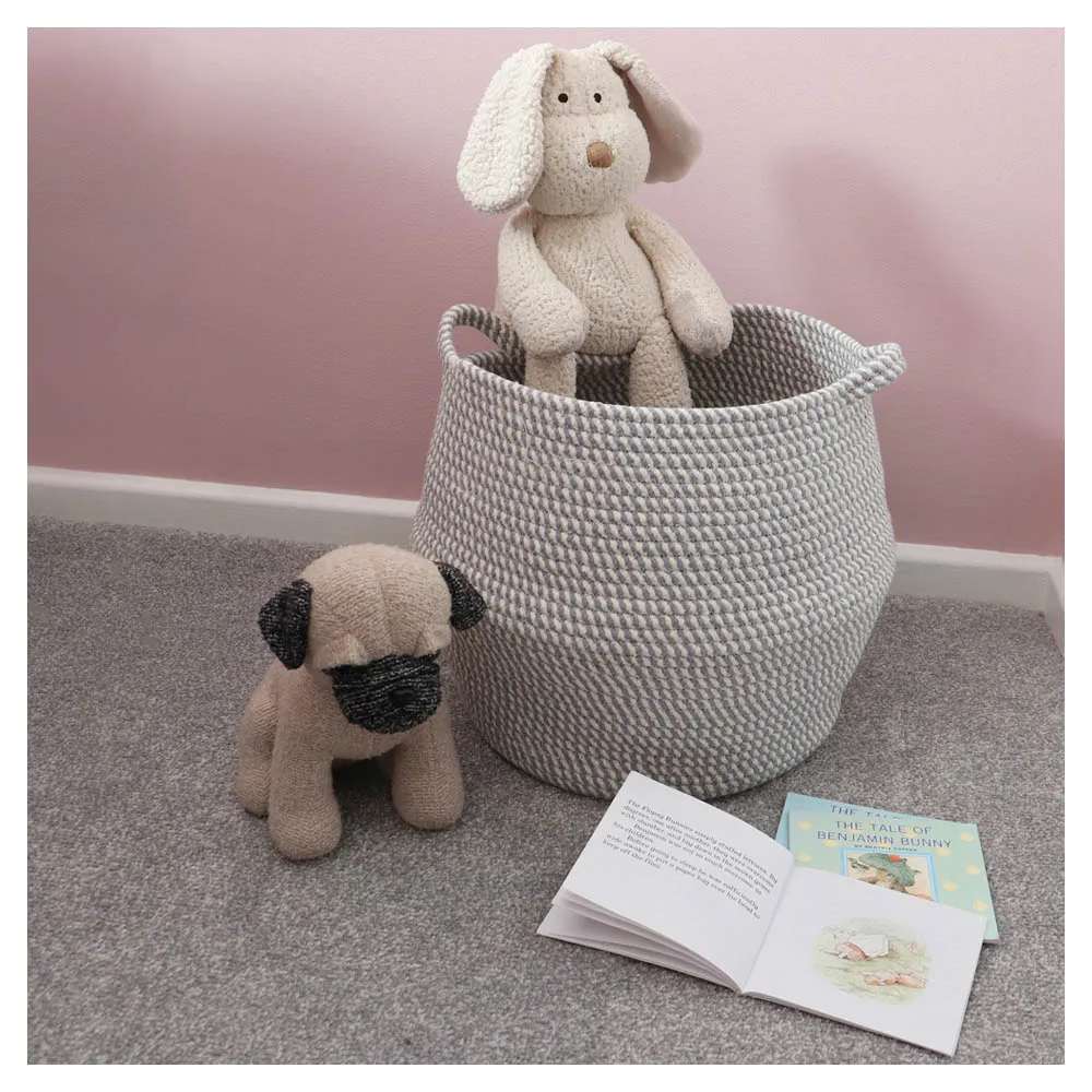 Edison Large Round Cotton Rope Storage Basket - Grey