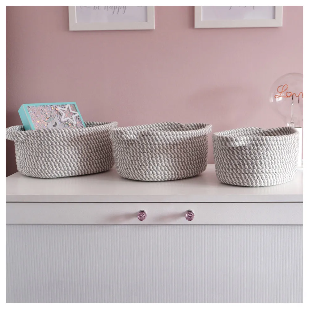 Edison Oval Cotton Rope Storage Basket 3 Pack
