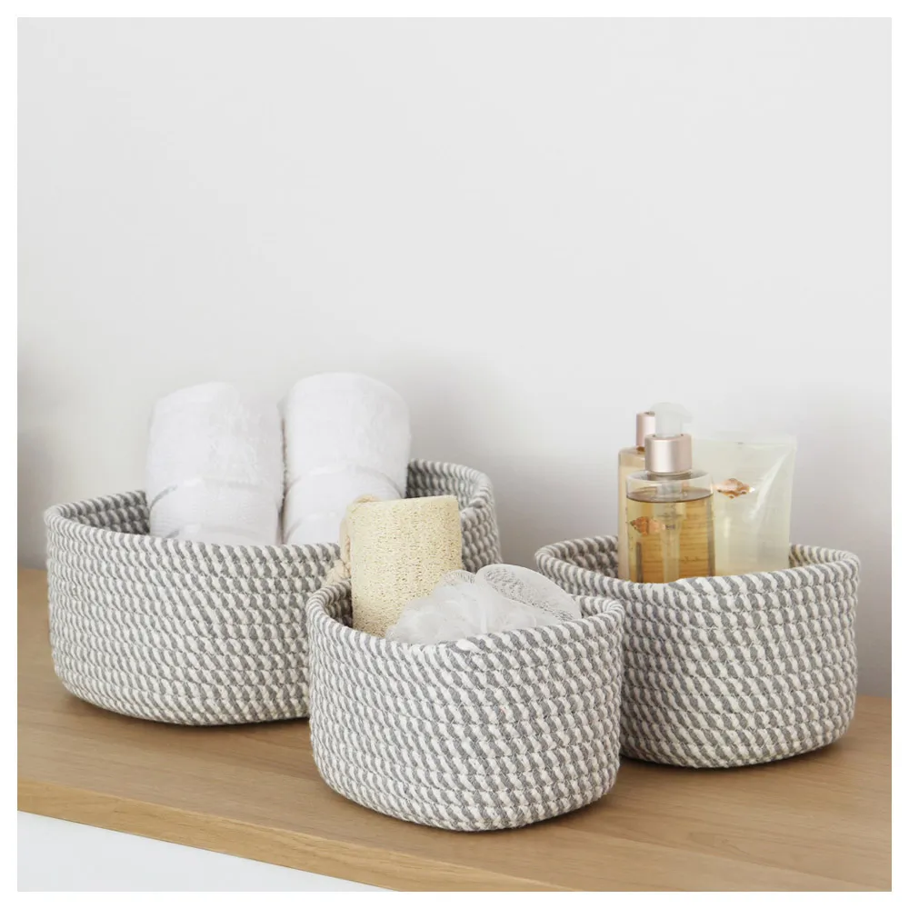 Edison Rectangular Cotton Rope Storage Basket 3 Pack