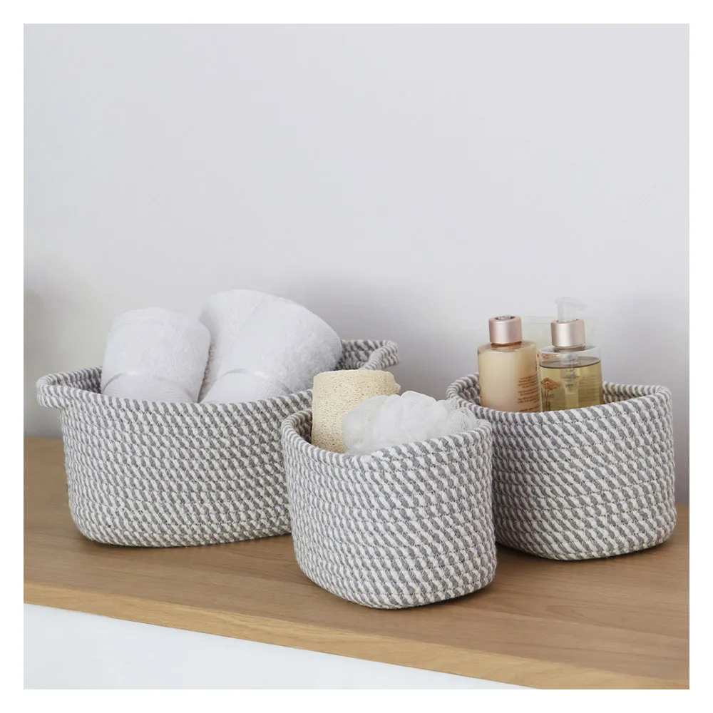Edison Rectangular Cotton Rope Storage Basket 3 Pack
