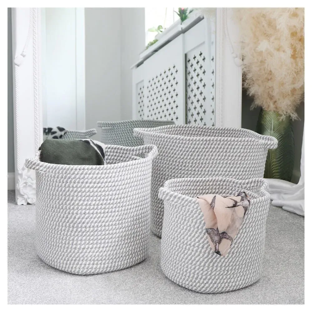 Edison Round Cotton Rope Storage Basket 3 Pack