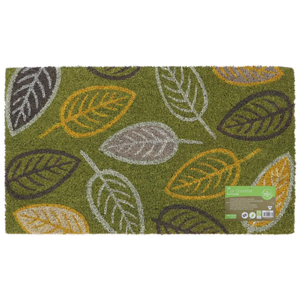 Falling Leaves Latex Coir Door Mat - Green