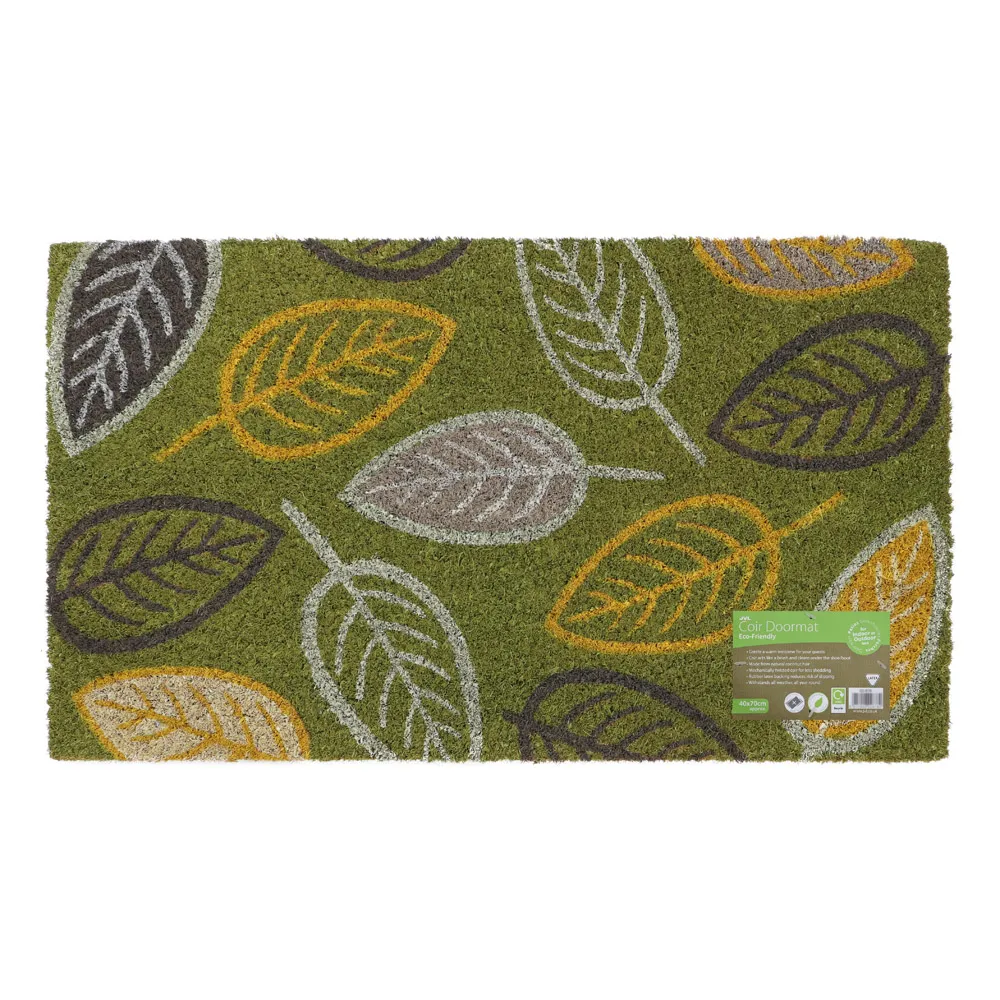 Falling Leaves Latex Coir Door Mat - Green
