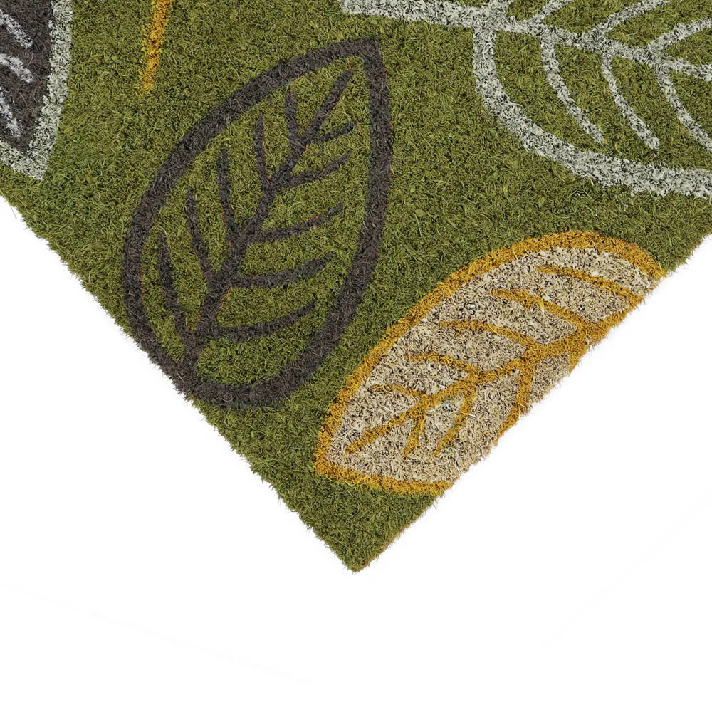 Falling Leaves Latex Coir Door Mat - Green