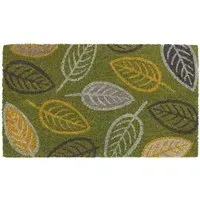 Falling Leaves Latex Coir Door Mat - Green