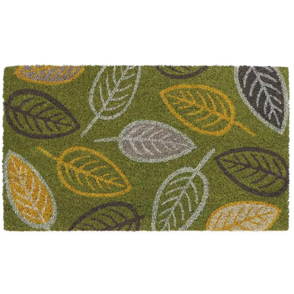 Falling Leaves Latex Coir Door Mat - Green image