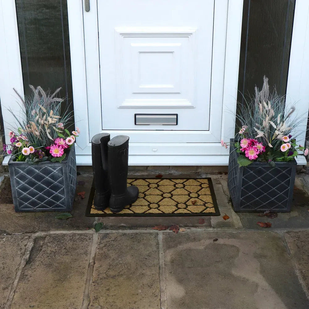 Geometric Wove Rubber Tuffscrape Door Mat - Brown