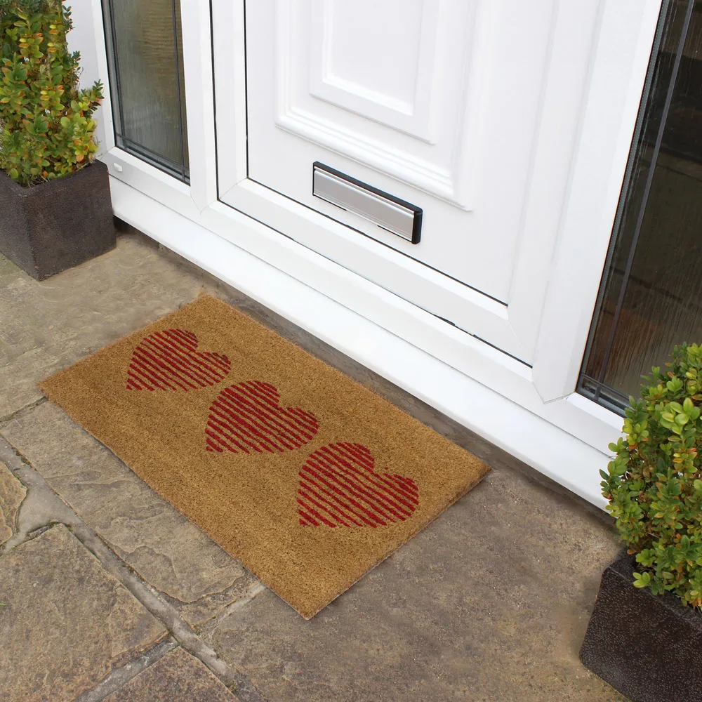 Hearts Latex Coir Door Mat - Red