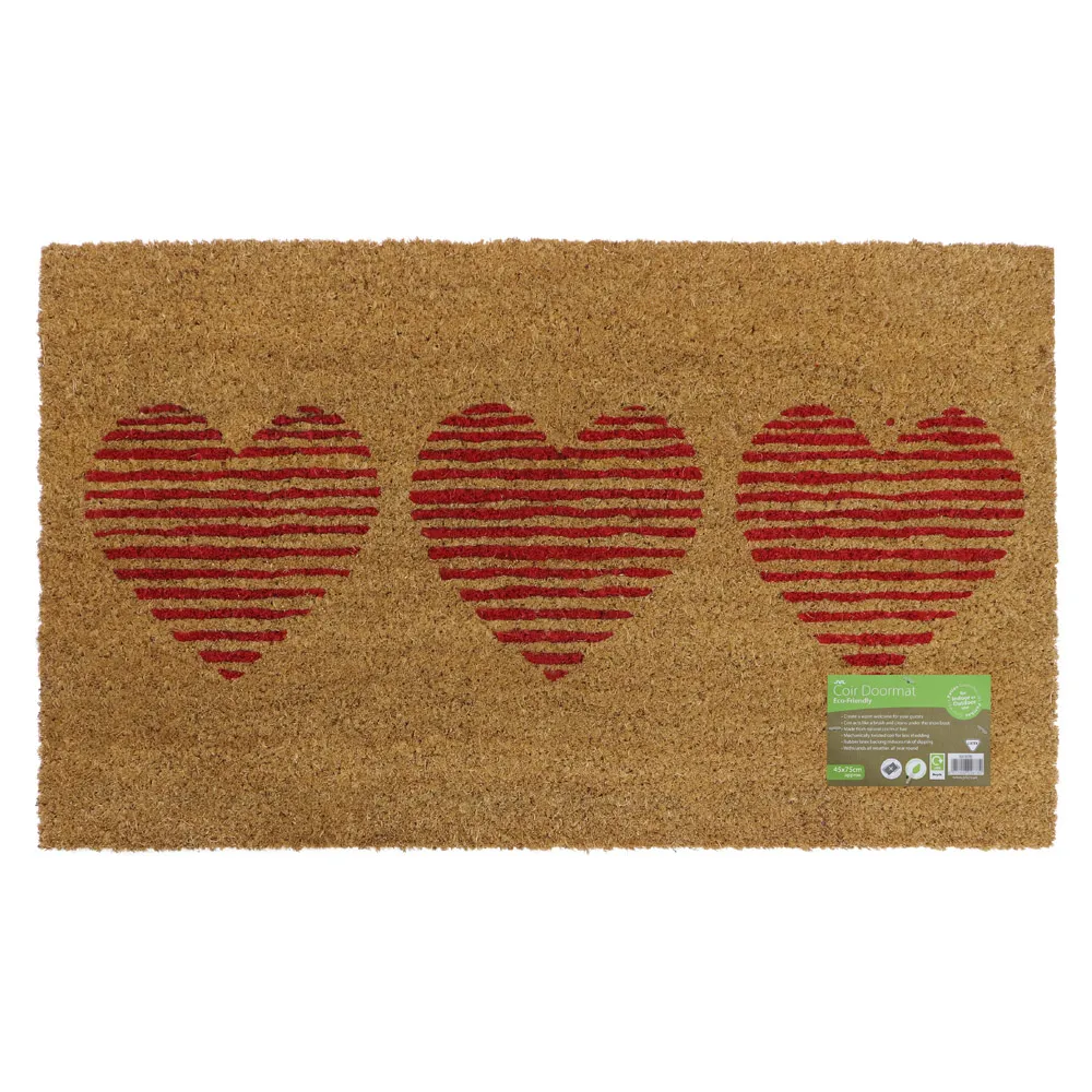 Hearts Latex Coir Door Mat - Red