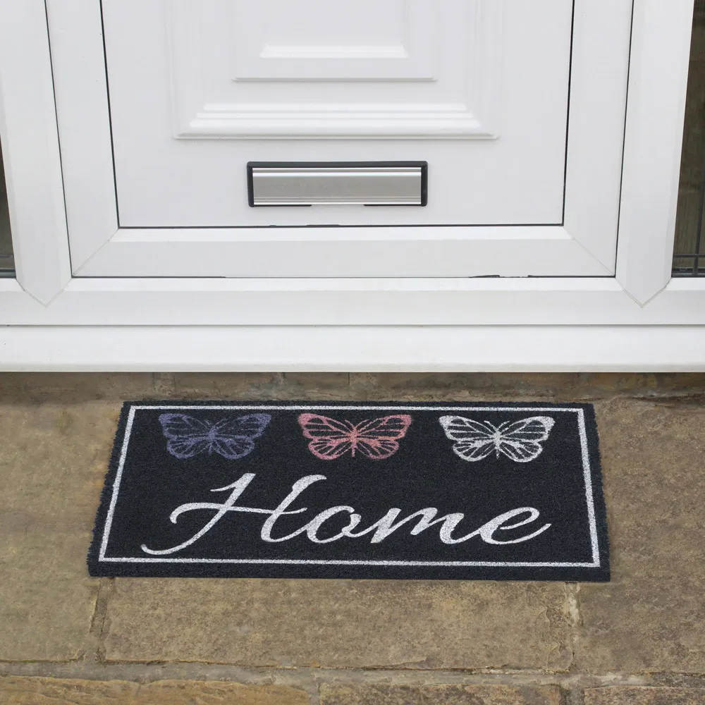 Home Butterflies Latex Coir Door Mat - Purple