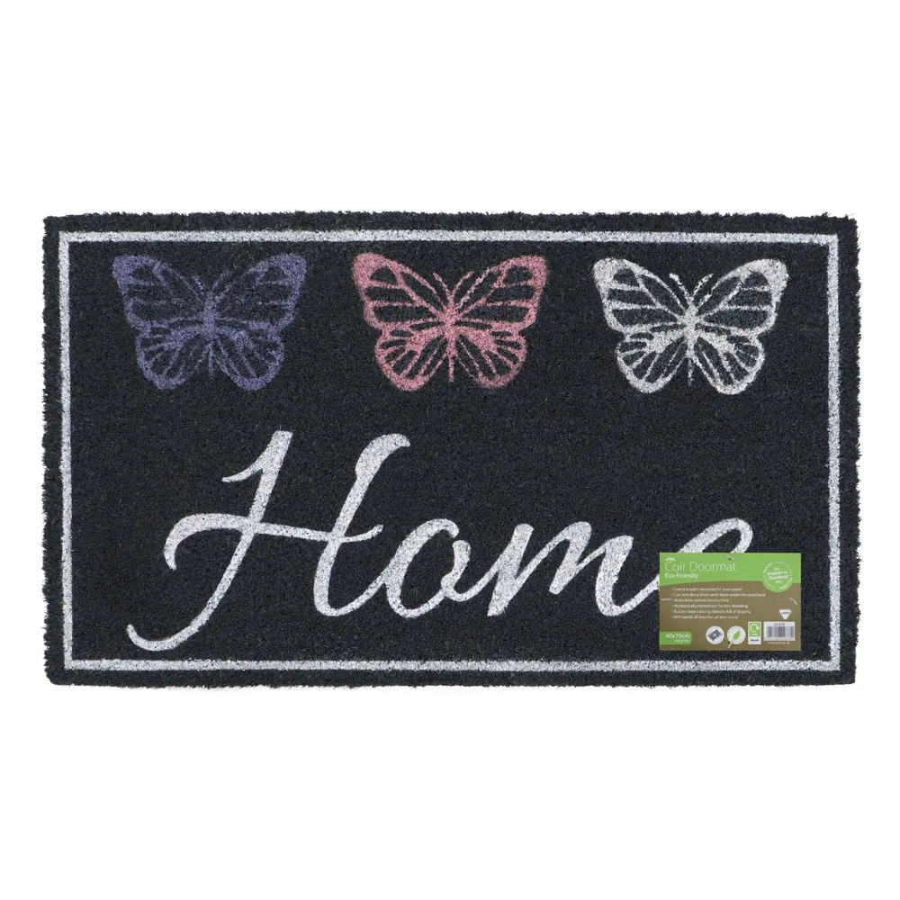 Home Butterflies Latex Coir Door Mat - Purple