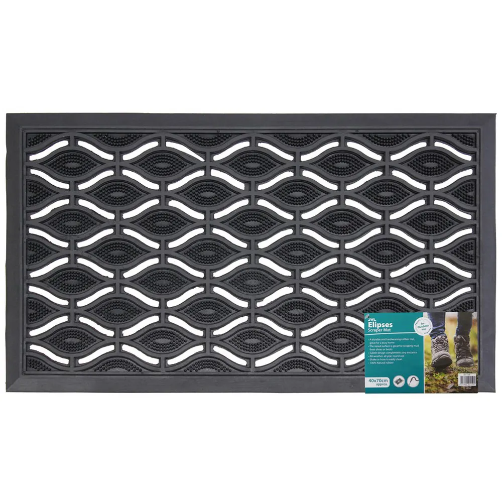 JVL Elipses Rubber Door Mat 2 Pack - Black