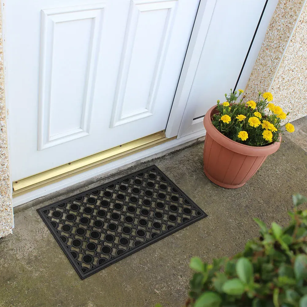 JVL Elipses Rubber Scraper Door Mat 2 Pack - Black