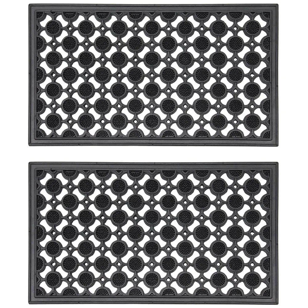 JVL Elipses Rubber Scraper Door Mat 2 Pack - Black