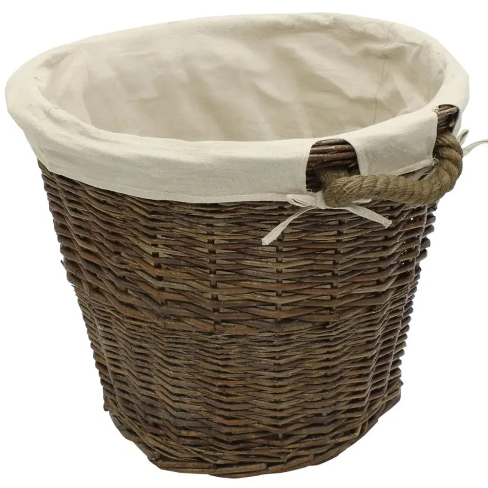 JVL Medium Round Log Basket with Liner - Brown, Willow