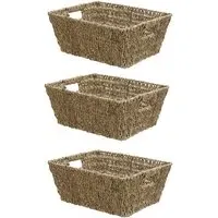 JVL Rectangular Storage Basket 3 Pack - Brown, Seagrass