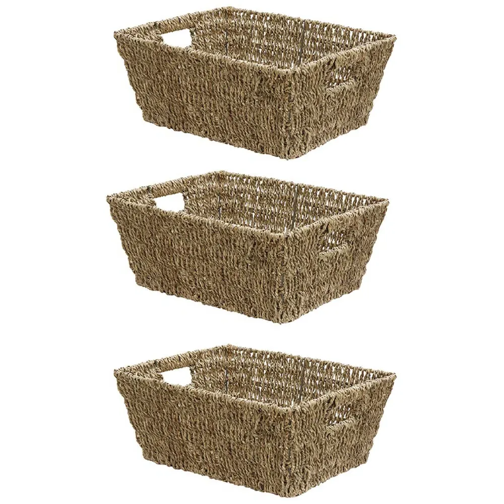 JVL Rectangular Storage Basket 3 Pack - Brown, Seagrass