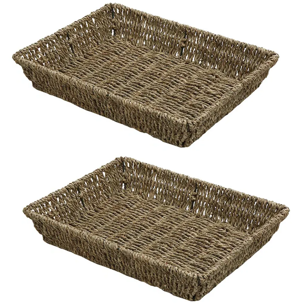 JVL Rectangular Storage Tray 2 Pack - Brown, Seagrass