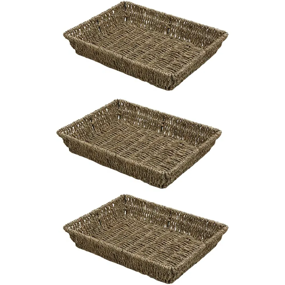JVL Rectangular Storage Tray 3 Pack - Brown, Seagrass